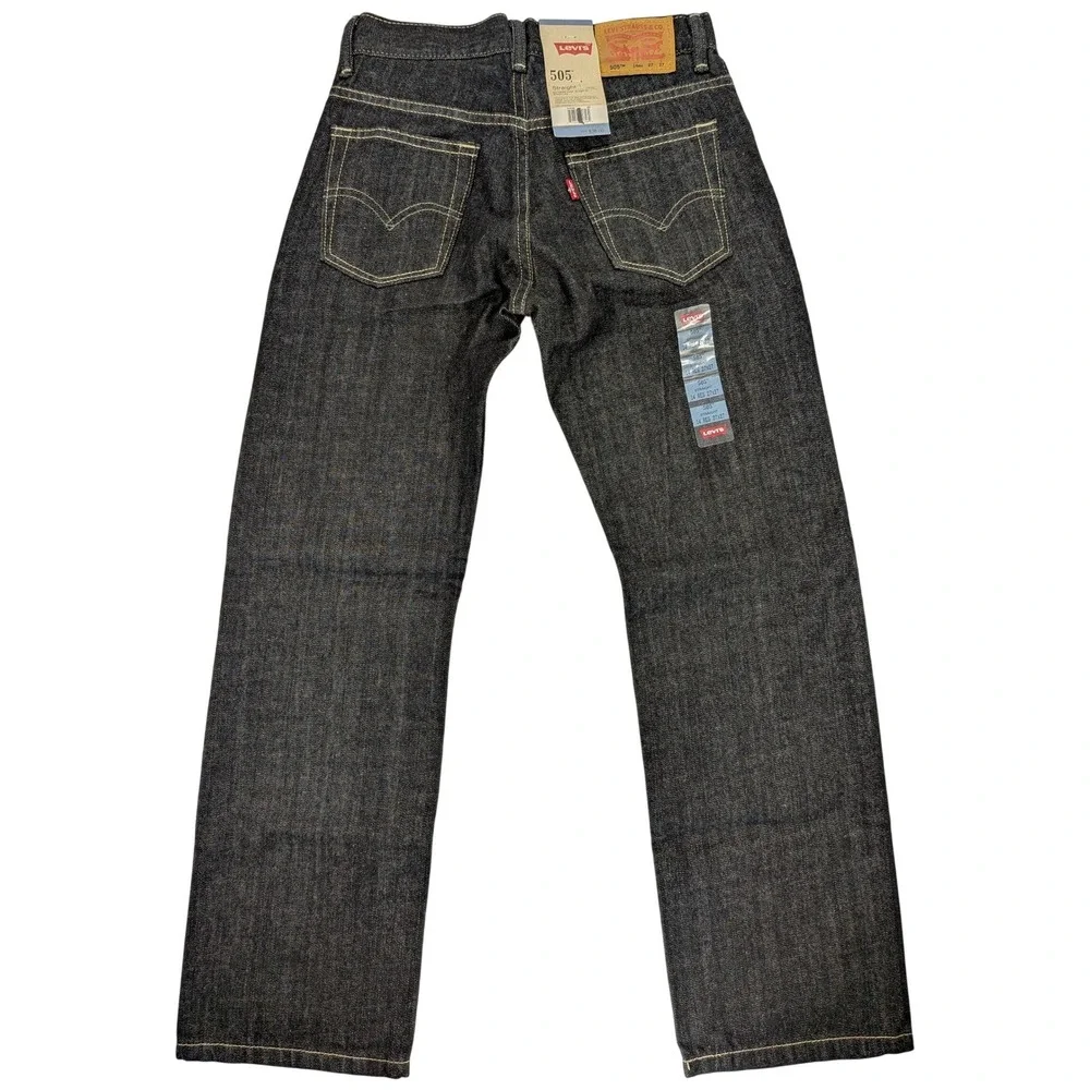 NWT Levi's 505 Jeans Boys 14 Reg 27 Dark Denim Straight Bootcut Sits Below Waist